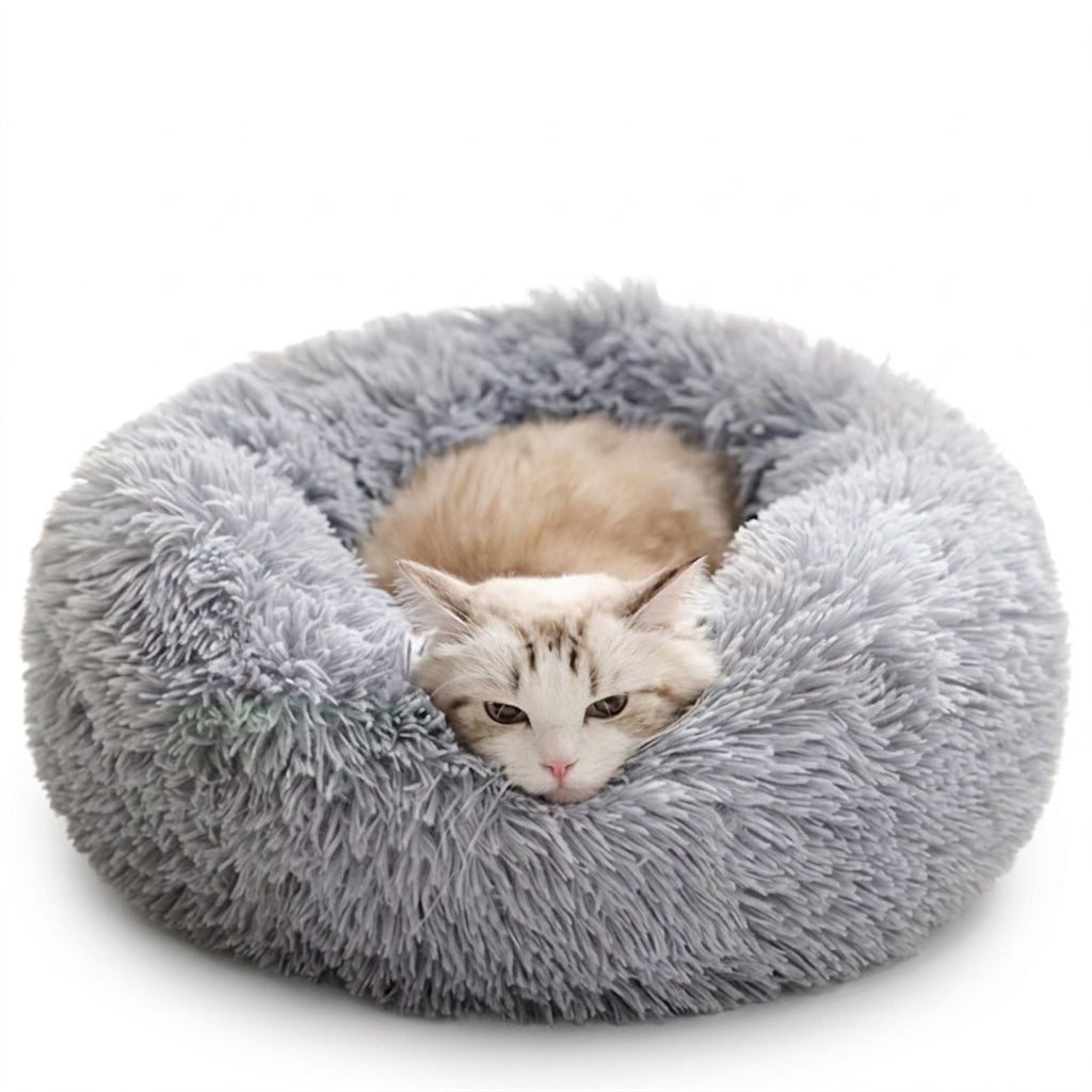 Plush Round Donut Pet Bed for Cats and Dogs