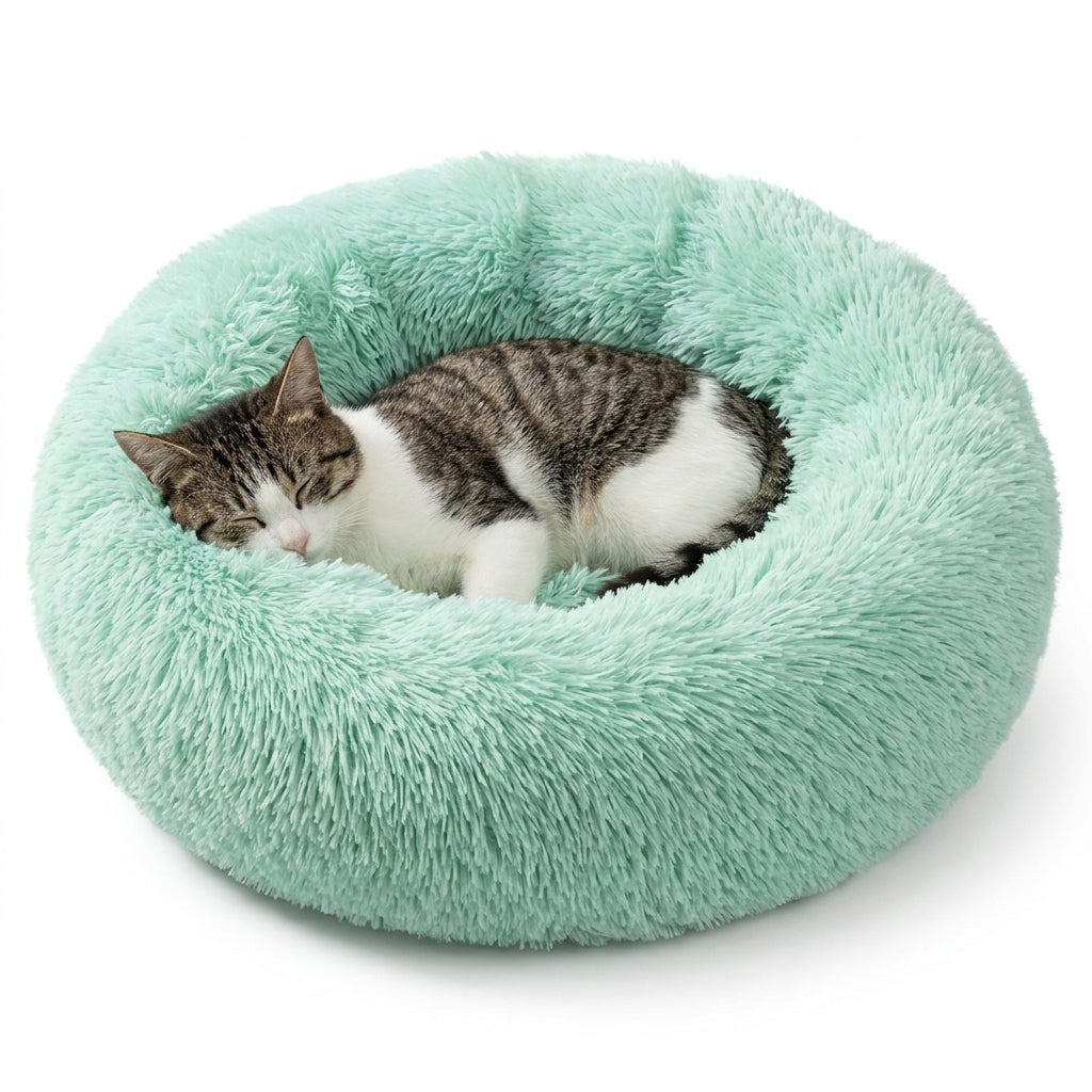 Plush Round Donut Pet Bed for Cats and Dogs