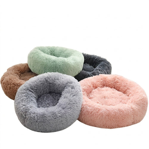 Plush Round Donut Pet Bed for Cats and Dogs