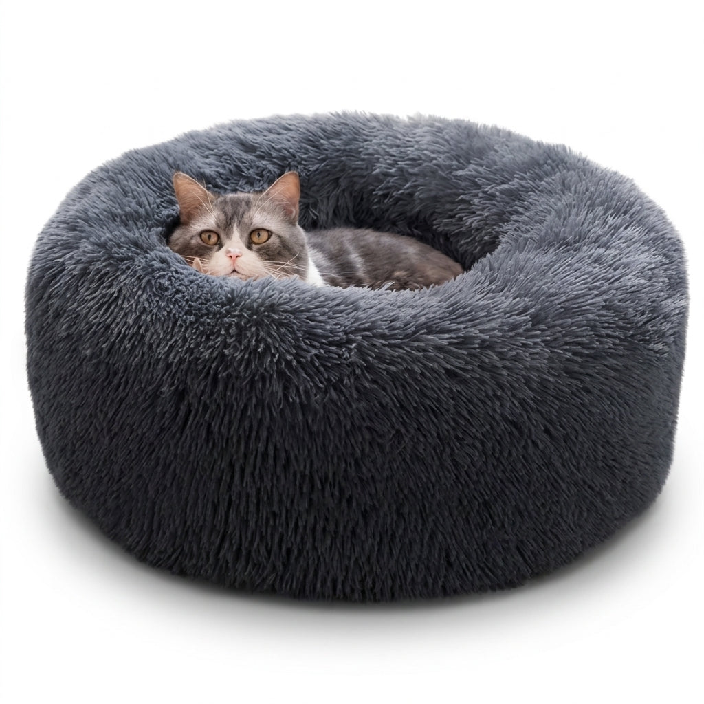 Plush Round Donut Pet Bed for Cats and Dogs