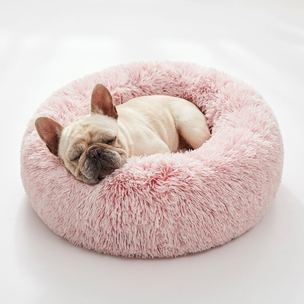 Plush Round Donut Pet Bed for Cats and Dogs