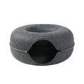 Donut Cat Tunnel Bed, Natural Wool Felt Cat Cave and Foldable Pet Bed
