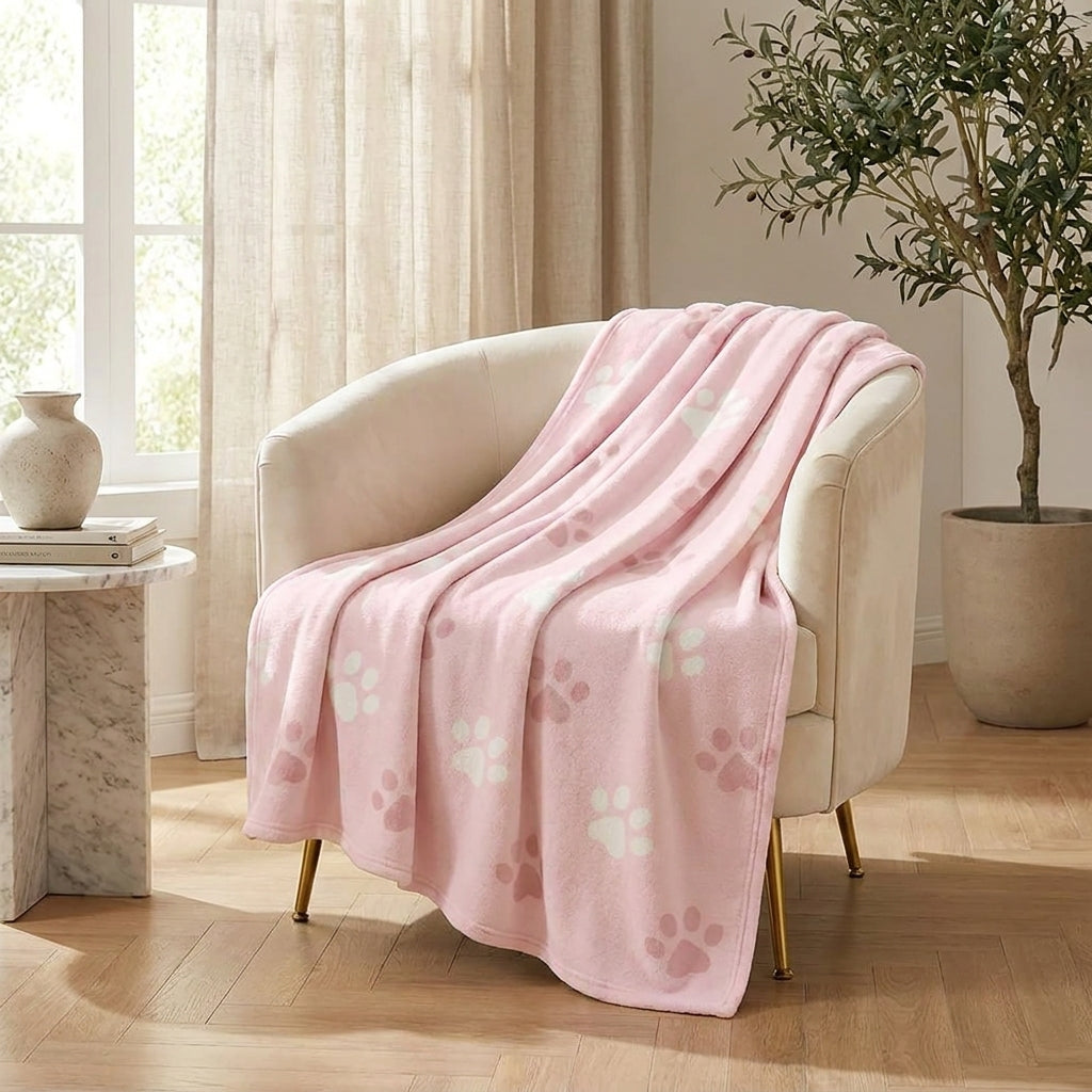 Dog Paw Print Fleece Throw Blanket – 100% Polyester