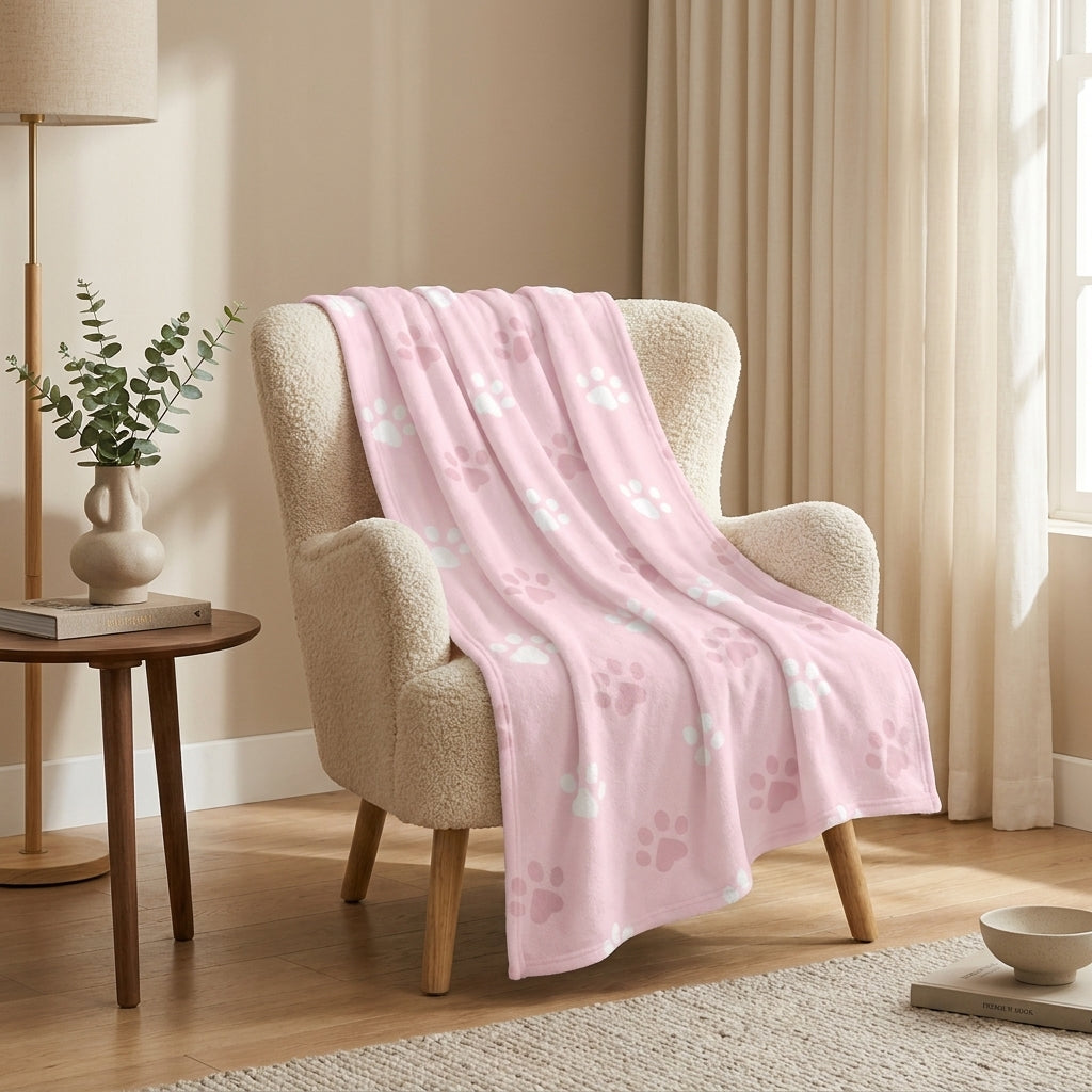 Dog Paw Print Fleece Throw Blanket – 100% Polyester