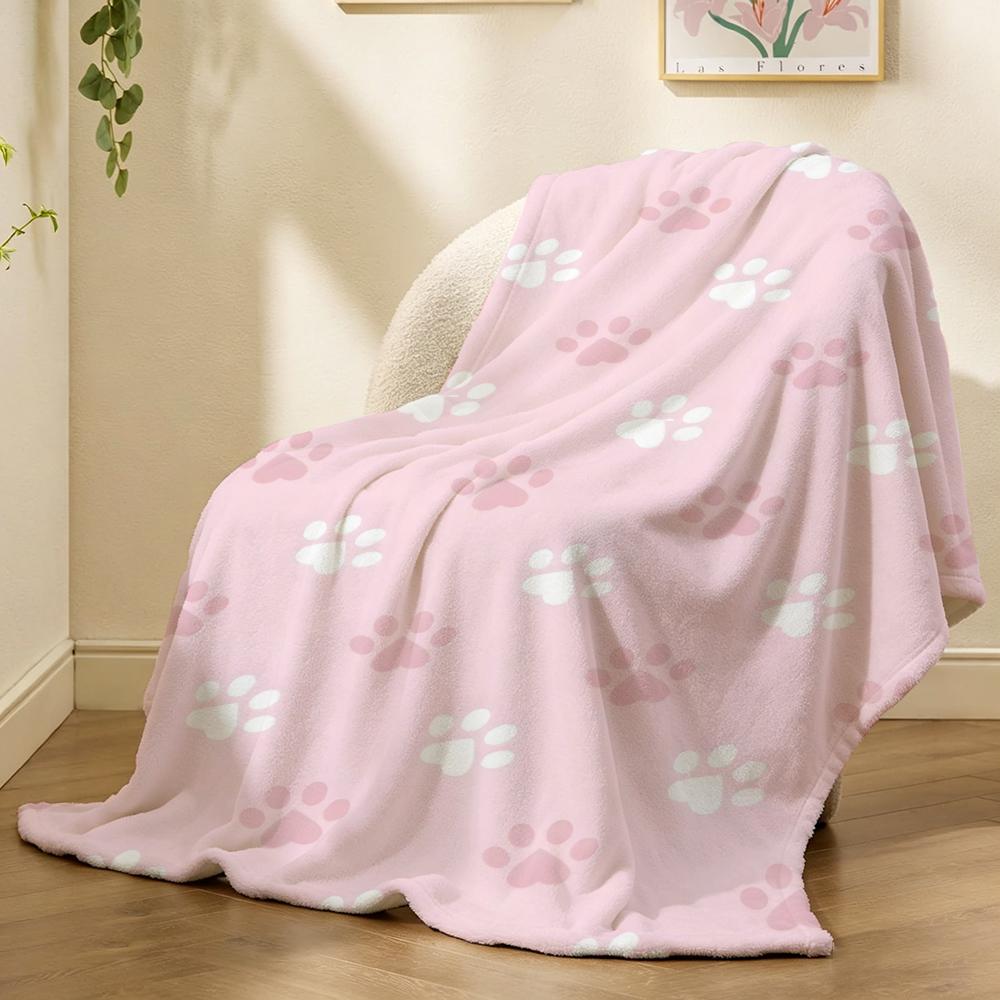Dog Paw Print Fleece Throw Blanket – 100% Polyester