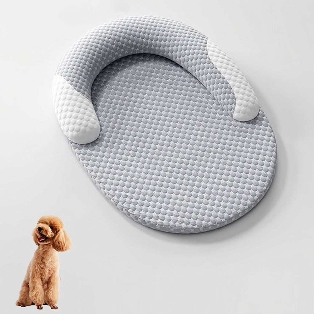 Pet Cooling Bed for Dogs and Cats, Breathable Oval Cooling Mat, Grey