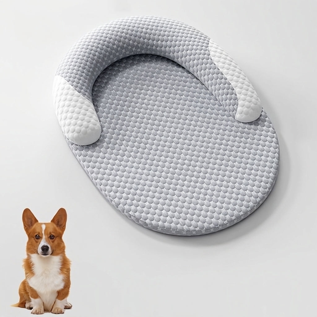 Pet Cooling Bed for Dogs and Cats, Breathable Oval Cooling Mat, Grey